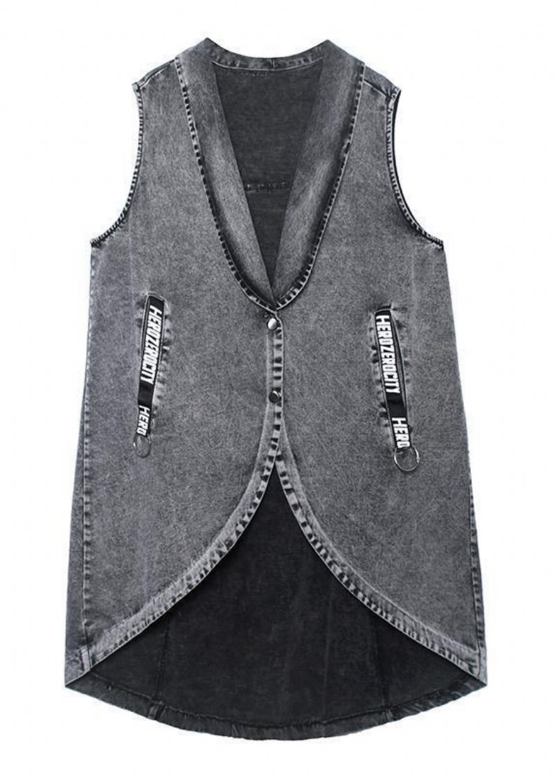 Denim Vest Jakke Løs Mellomlang Linning Ytre Slitasje - Trenchcoats for kvinner