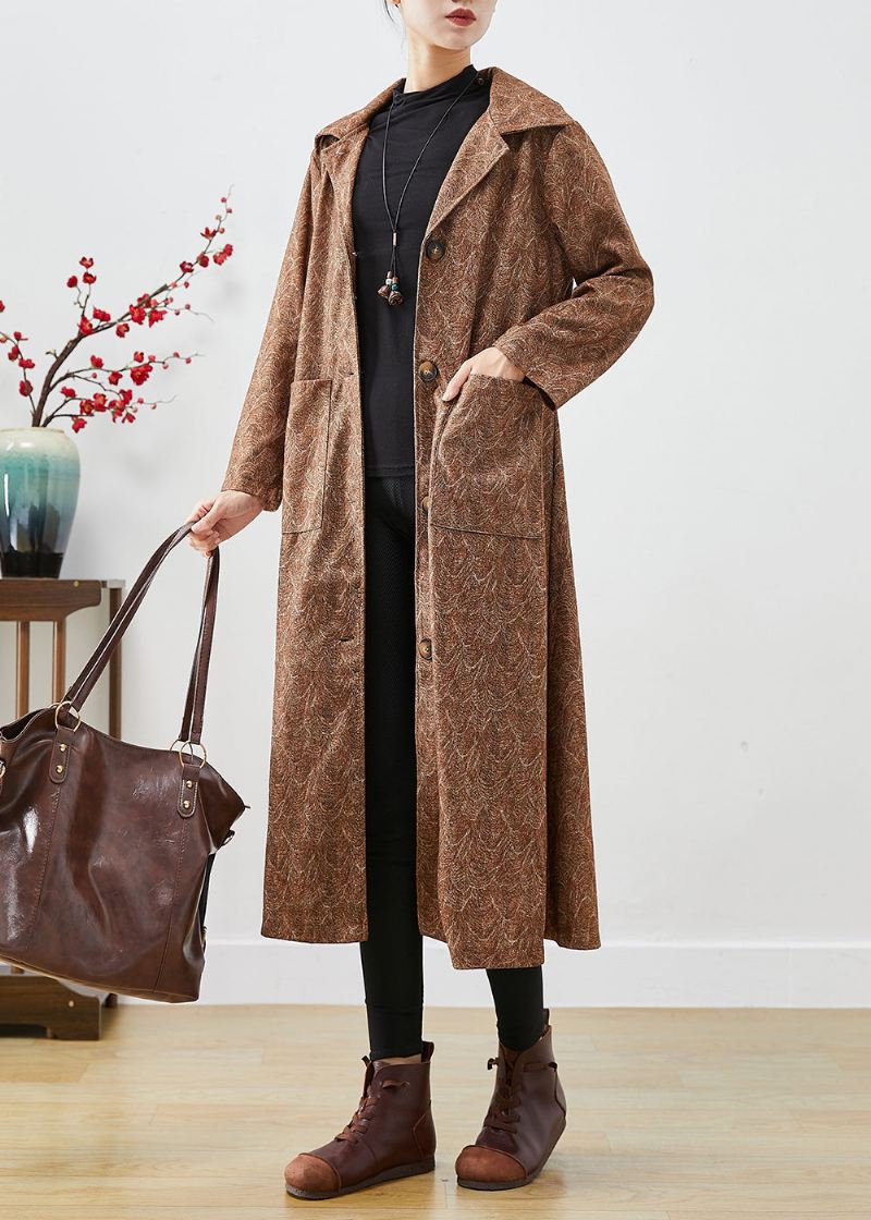 Diy Khaki Oversized Print Cotton Trench Coats Høst - Trenchcoats for kvinner