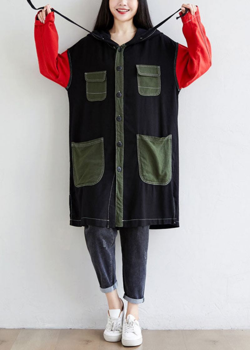 Diy Svarte Hettelommer Patchwork Lin Trench Spring