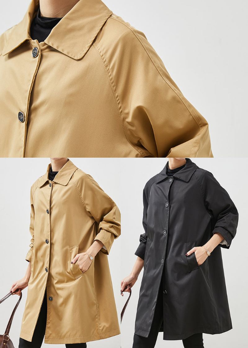 Diy Svarte Overdimensjonerte Lommer Bomull Trench Spring - Trenchcoats for kvinner