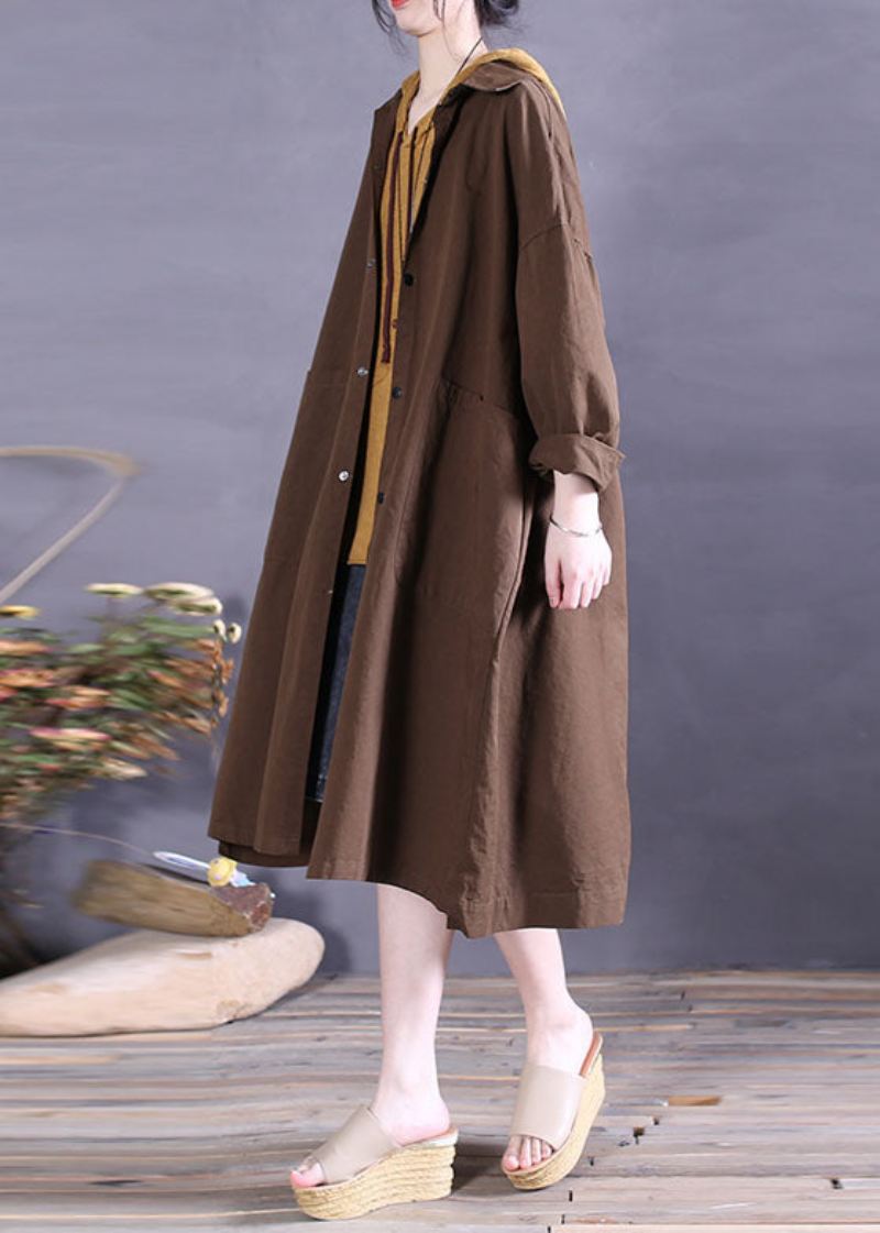 Elegant Chocolate Button Cotton Casual Coat Spring - Trenchcoats for kvinner