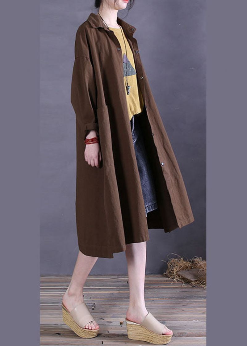 Elegant Chocolate Button Cotton Casual Coat Spring - Trenchcoats for kvinner