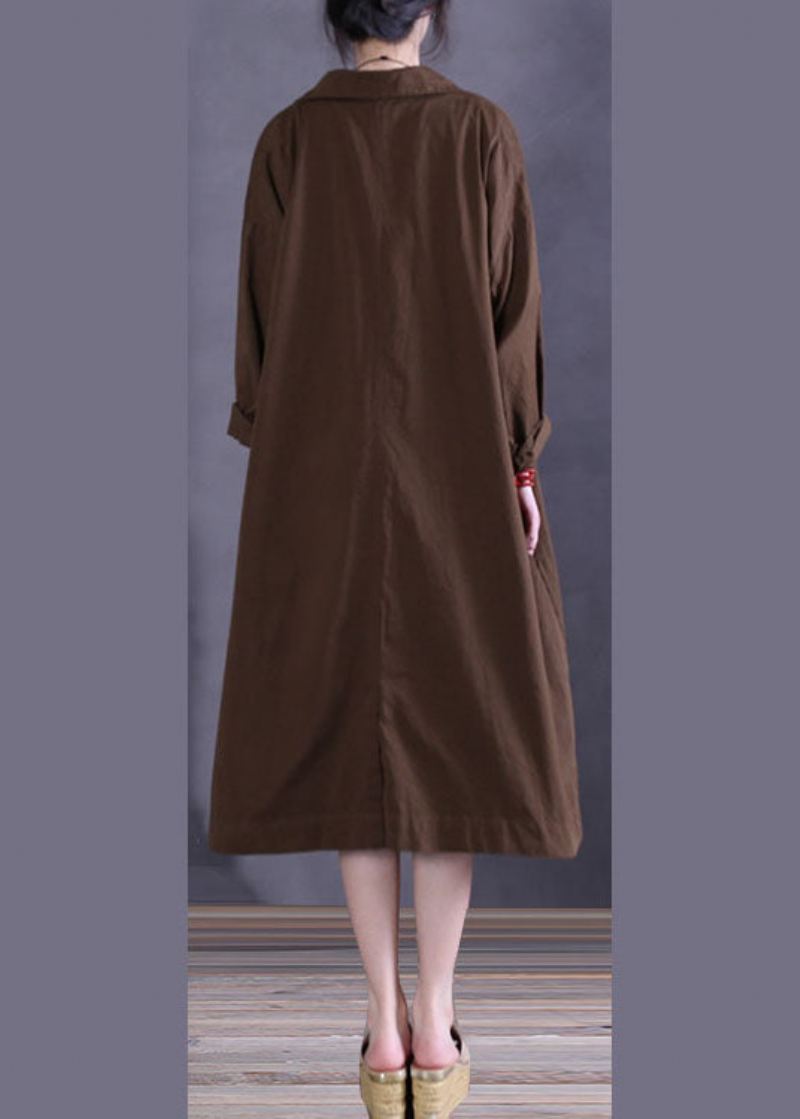 Elegant Chocolate Button Cotton Casual Coat Spring - Trenchcoats for kvinner