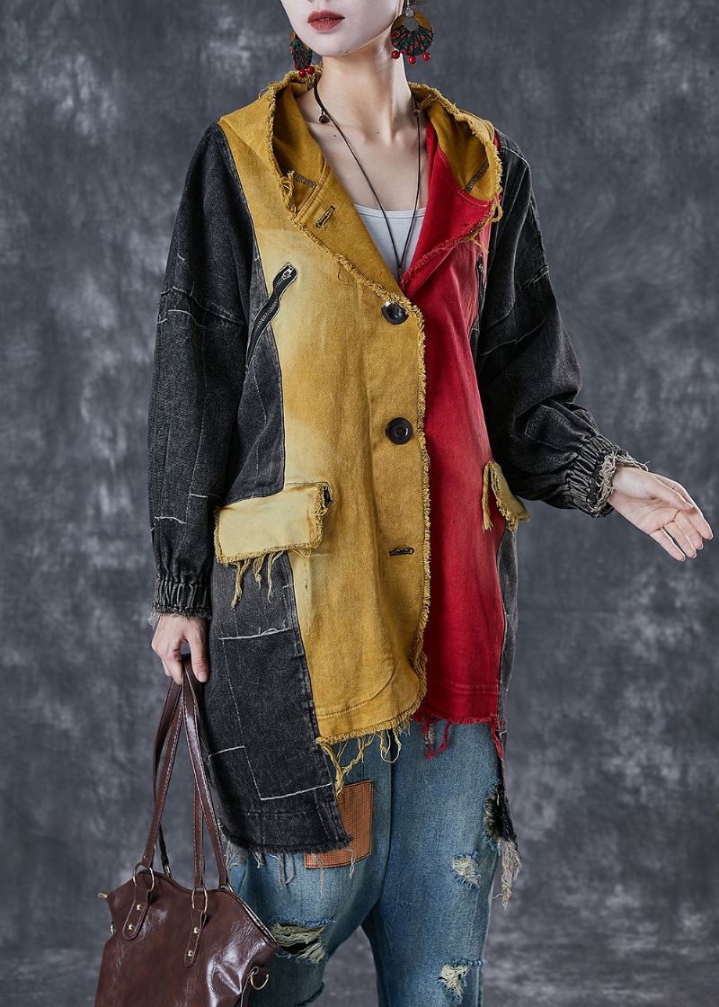 Elegant Colorblock Asymmetrisk Patchwork Cotton Coat Høst - Trenchcoats for kvinner