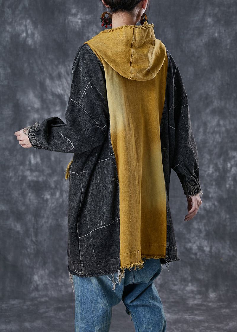 Elegant Colorblock Asymmetrisk Patchwork Cotton Coat Høst - Trenchcoats for kvinner