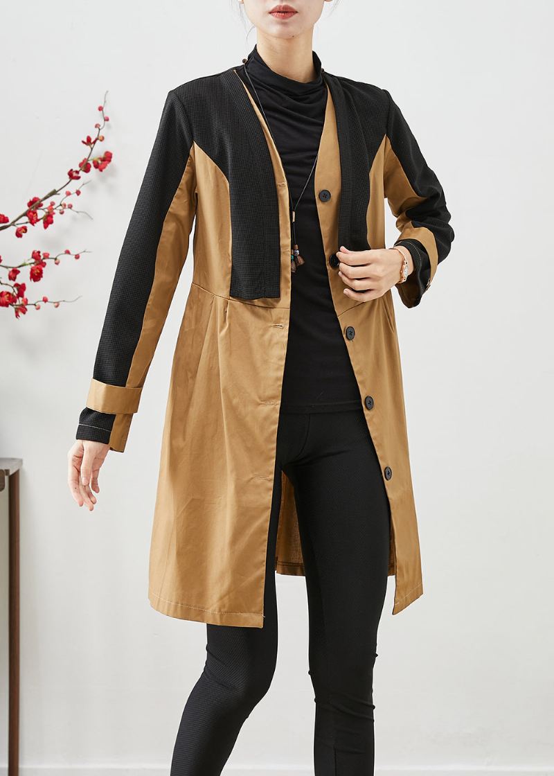 Elegant Colorblock Silm Fit Patchwork Cotton Trench Fall - Trenchcoats for kvinner