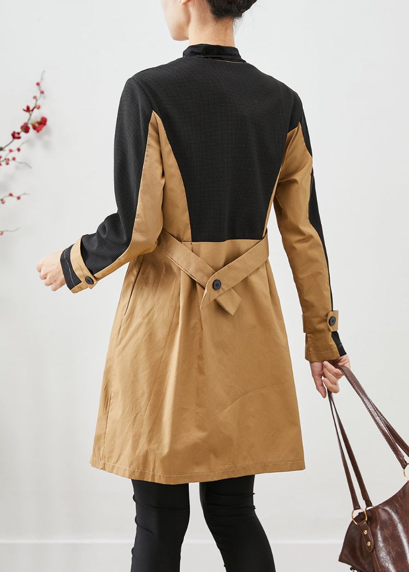 Elegant Colorblock Silm Fit Patchwork Cotton Trench Fall - Trenchcoats for kvinner