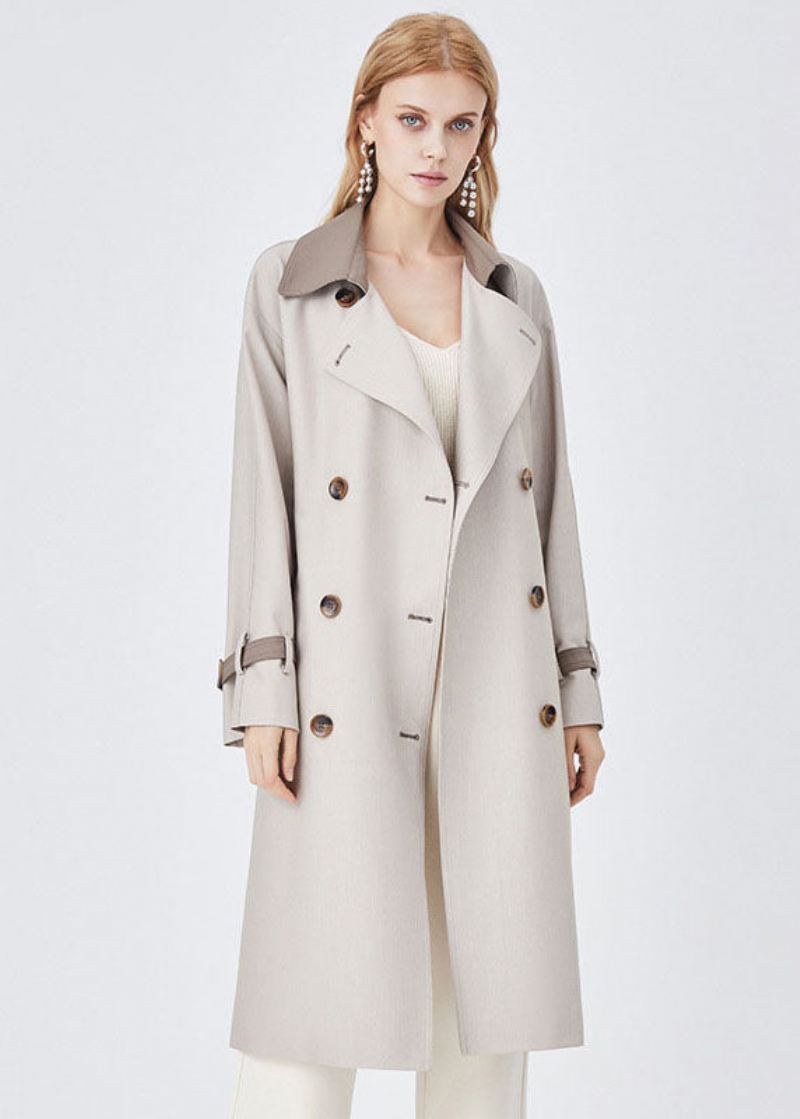 Elegant Colorblock Turn-down Krage Patchwork Spandex Dobbel Breasted Trench Spring - Trenchcoats for kvinner