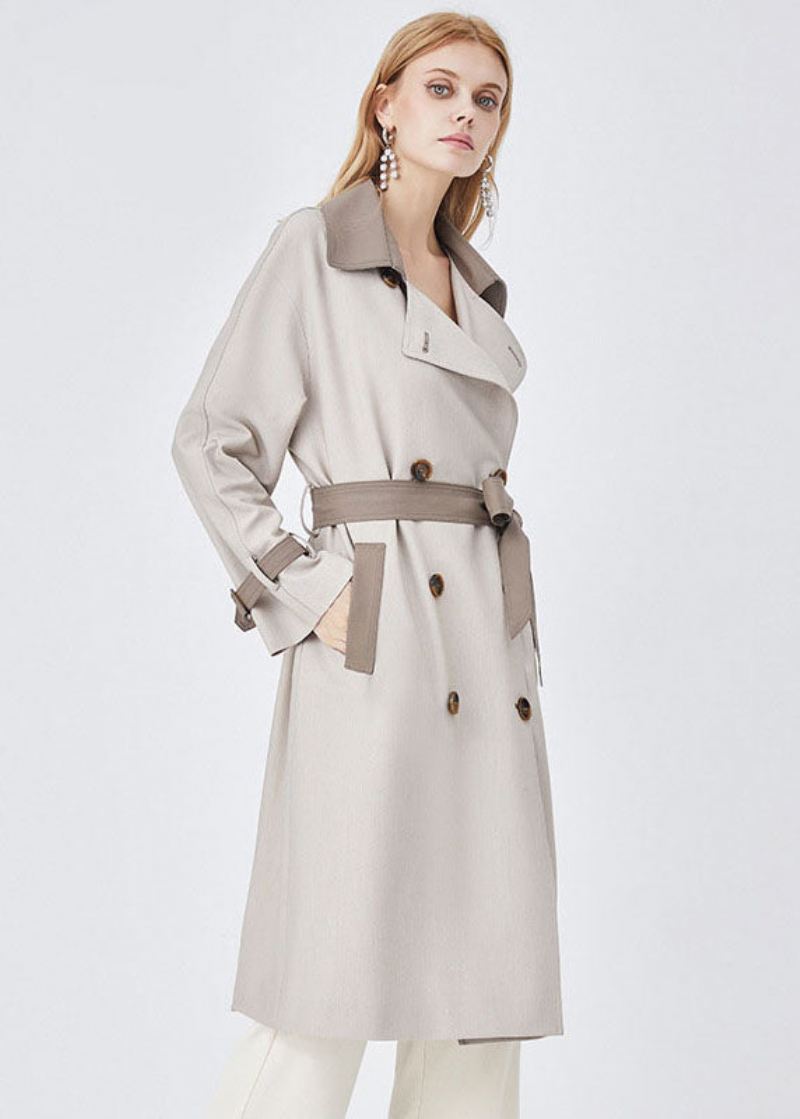 Elegant Colorblock Turn-down Krage Patchwork Spandex Dobbel Breasted Trench Spring - Trenchcoats for kvinner