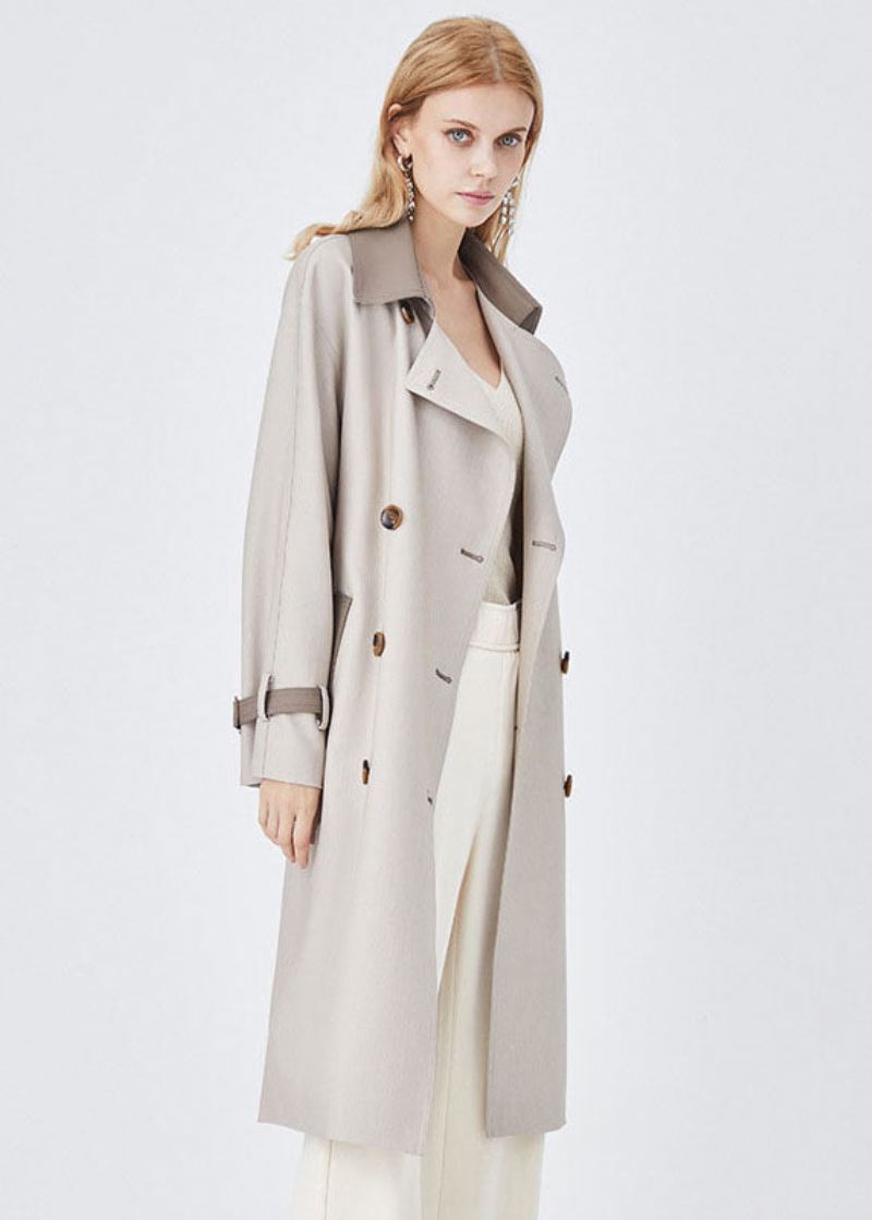 Elegant Colorblock Turn-down Krage Patchwork Spandex Dobbel Breasted Trench Spring - Trenchcoats for kvinner