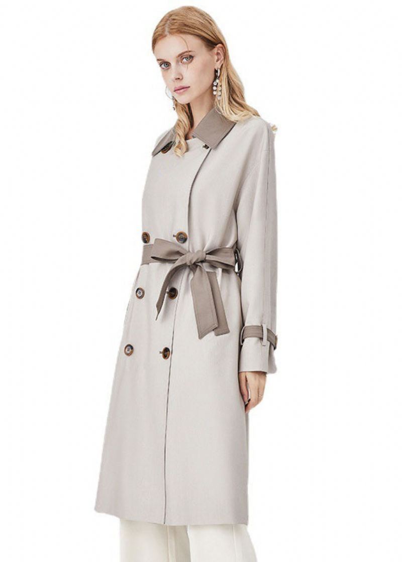 Elegant Colorblock Turn-down Krage Patchwork Spandex Dobbel Breasted Trench Spring - Trenchcoats for kvinner