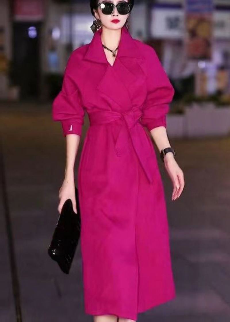 Elegant Rose Peter Pan Krage Tie Midje Cotton Trench Fall - Trenchcoats for kvinner