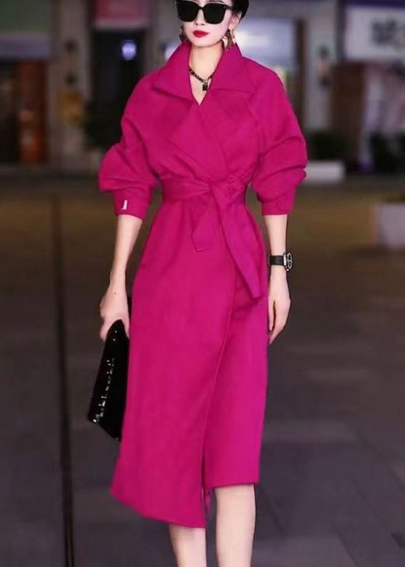 Elegant Rose Peter Pan Krage Tie Midje Cotton Trench Fall - Trenchcoats for kvinner