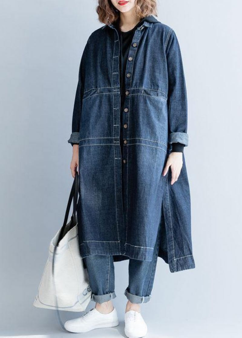 Elegant Side Åpen Fine Kåper Kvinner Denim Blå Løse Jakker Fall - Denim Blå