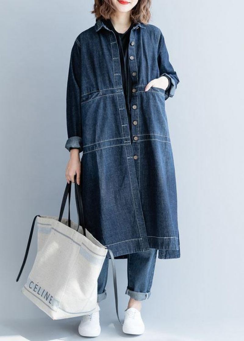 Elegant Side Åpen Fine Kåper Kvinner Denim Blå Løse Jakker Fall - Denim Blå