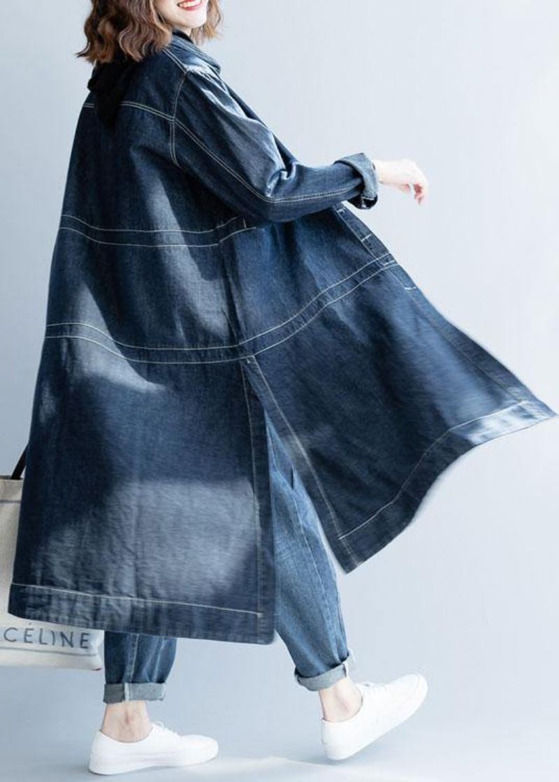 Elegant Side Åpen Fine Kåper Kvinner Denim Blå Løse Jakker Fall - Denim Blå