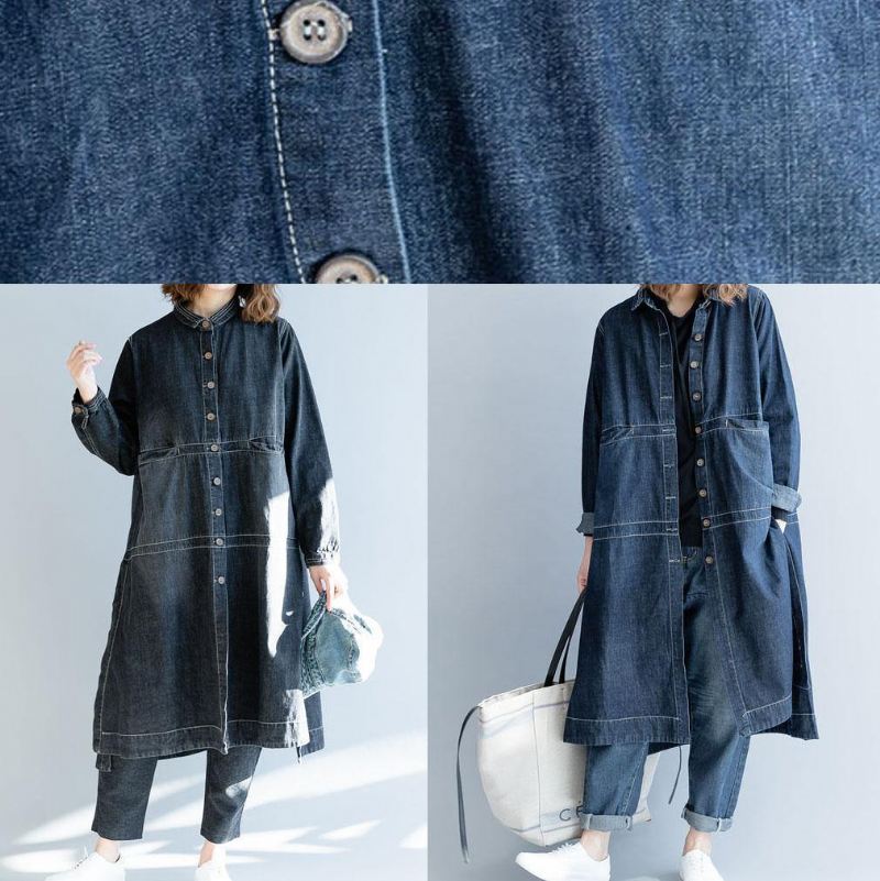 Elegant Side Åpen Fine Kåper Kvinner Denim Blå Løse Jakker Fall - Denim Blå