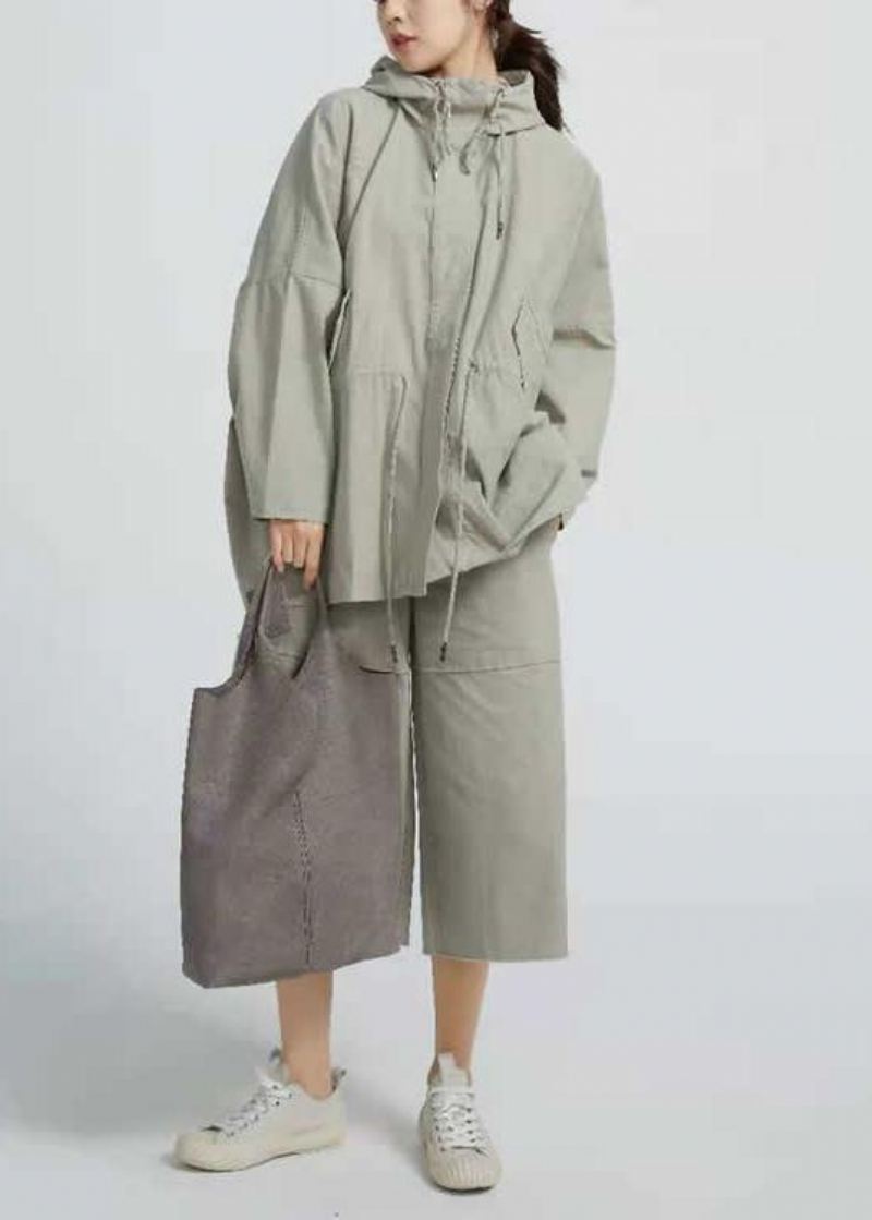 Elegant Snøring Vårkort Kåpe Khaki Grønn - Trenchcoats for kvinner