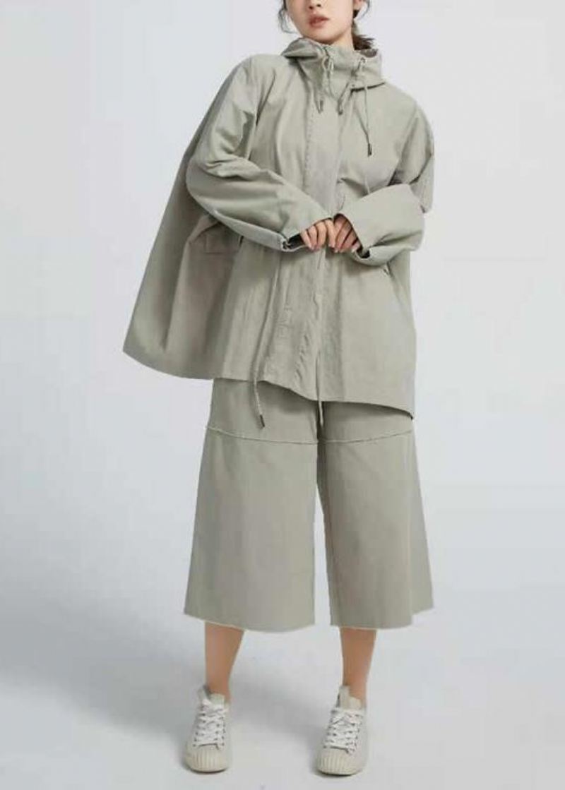 Elegant Snøring Vårkort Kåpe Khaki Grønn - Trenchcoats for kvinner