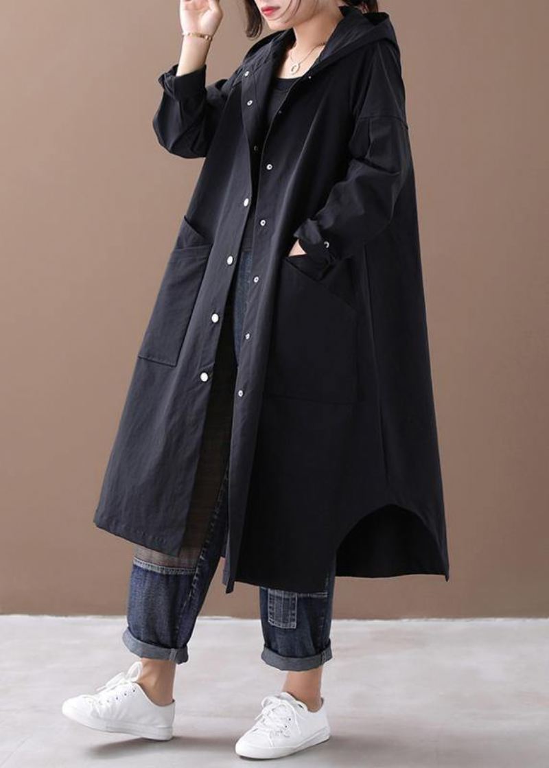 Elegant Svart Fashion Box Coat Inspiration Hette Store Lommer Yttertøy