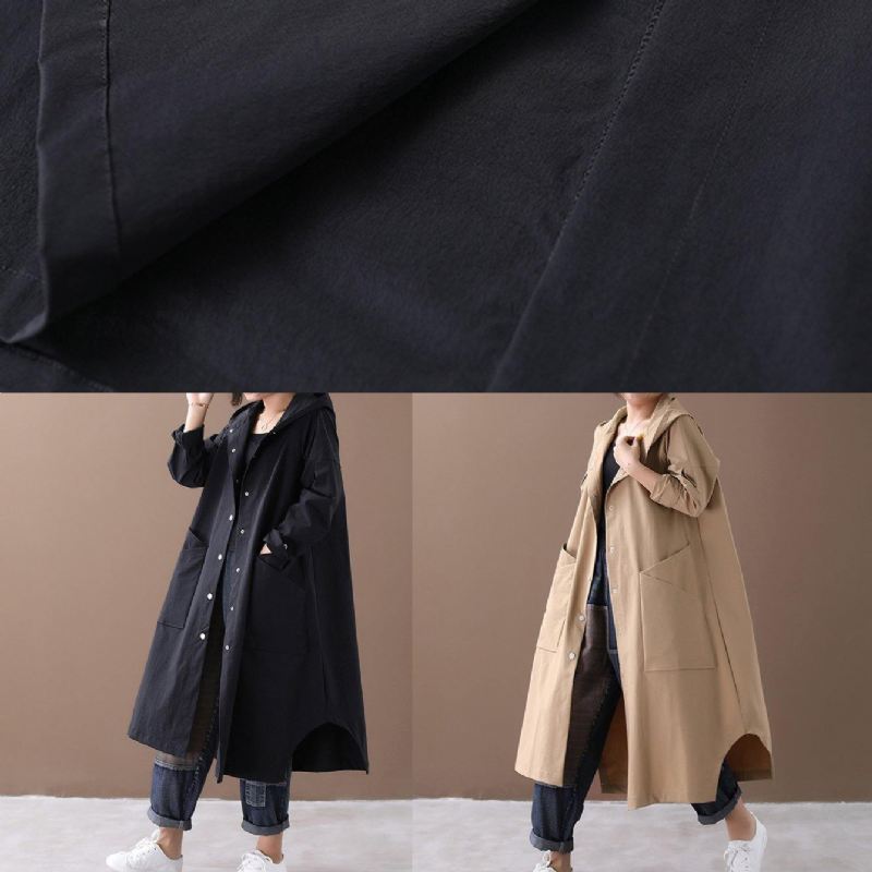 Elegant Svart Fashion Box Coat Inspiration Hette Store Lommer Yttertøy - Svart