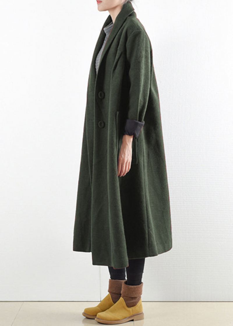 Elegante Grønne Lommer Med Hakk I Ull Trench Coats Langermet - Trenchcoats for kvinner