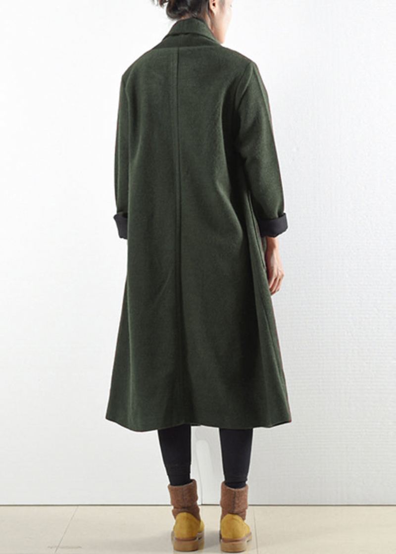 Elegante Grønne Lommer Med Hakk I Ull Trench Coats Langermet - Trenchcoats for kvinner