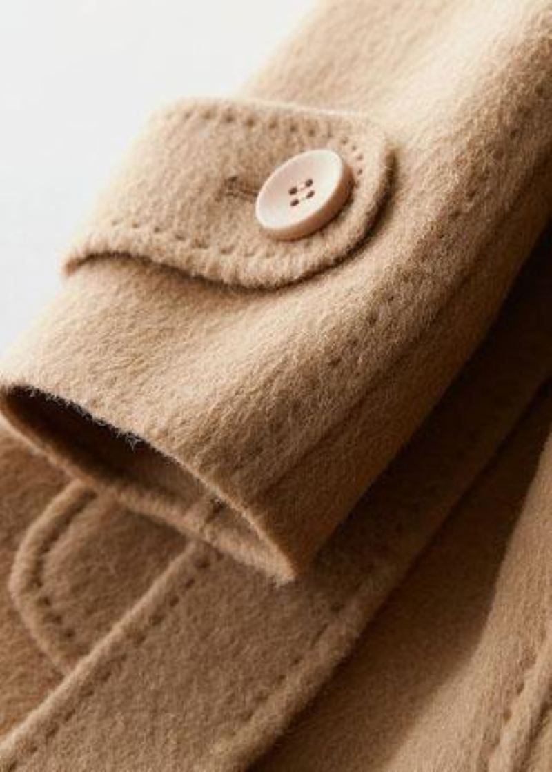 Elegante Plussize Klær Lange Jakker Jakkeslag Krage Kvinner Kåper Khaki Slips Midje Ull Overtrekk - Trenchcoats for kvinner