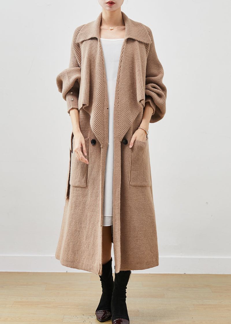 Enkel Khaki Hakk Oversized Lommer Strikk Trench Spring