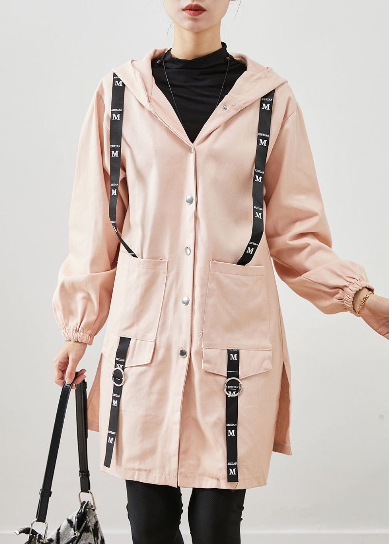 Enkel Rosa Oversized Patchwork Cotton Hettefrakk Fall - Trenchcoats for kvinner