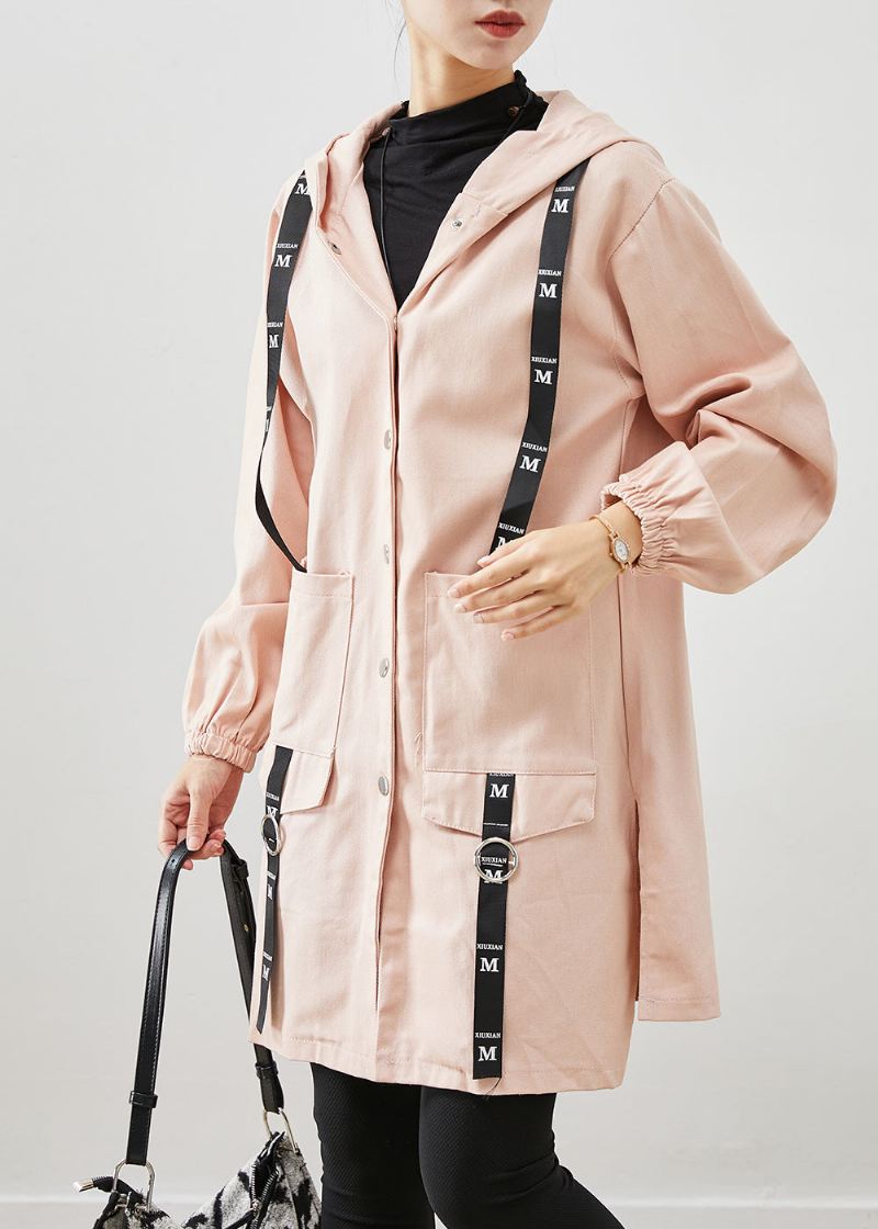 Enkel Rosa Oversized Patchwork Cotton Hettefrakk Fall - Trenchcoats for kvinner