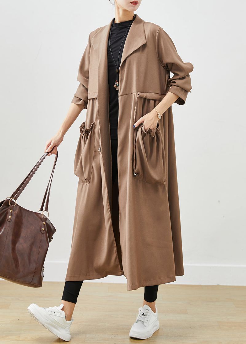 Enkle Kaffe Cinched Ruffled Lommer Cotton Coat Fall