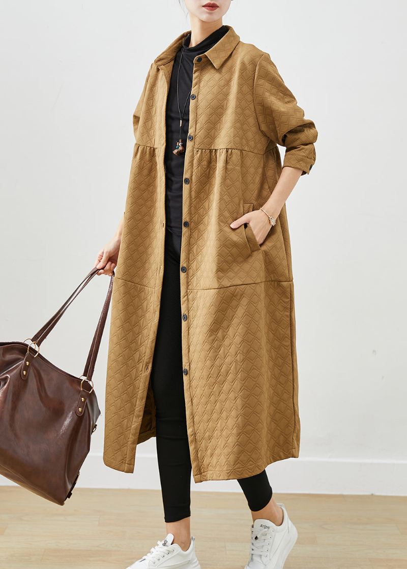 Enkle Khaki Oversized Lommer Patchwork Bomullsjakker Høst - Trenchcoats for kvinner