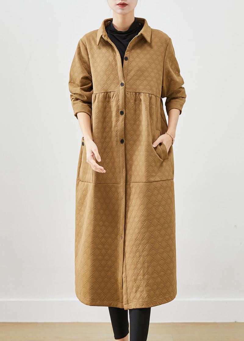 Enkle Khaki Oversized Lommer Patchwork Bomullsjakker Høst - Trenchcoats for kvinner