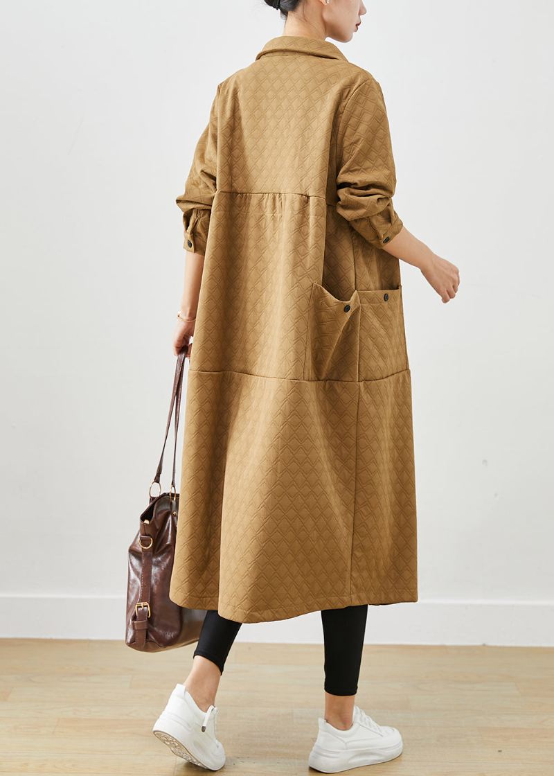 Enkle Khaki Oversized Lommer Patchwork Bomullsjakker Høst - Trenchcoats for kvinner