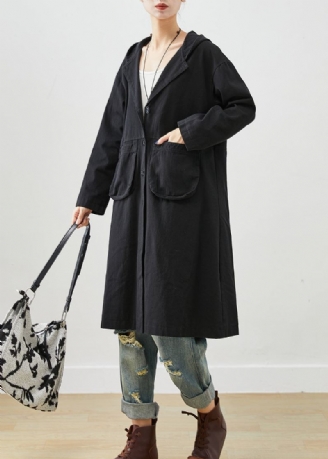 Enkle Svarte Hettelommer Cotton Trench Fall