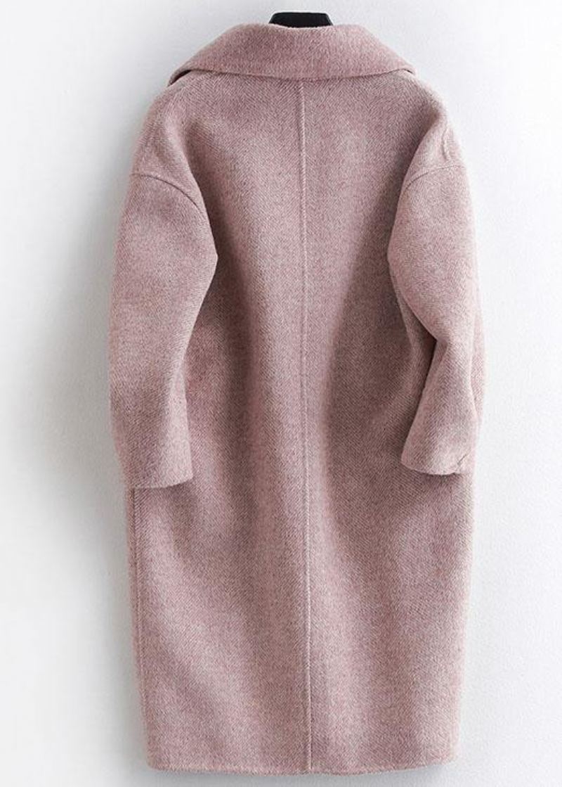 Fin Rosa Ullfrakk Med Hakk For Kvinner Oversize Mellomlange Lommer Kåper - Trenchcoats for kvinner