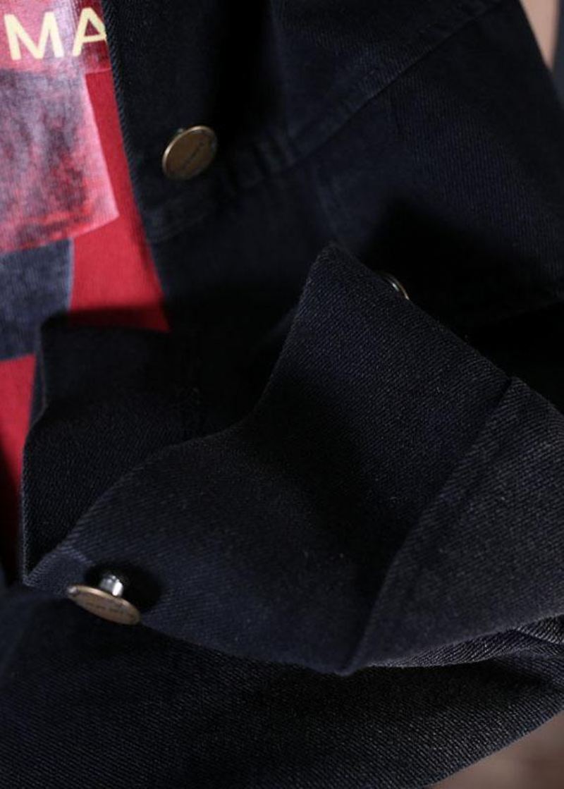 Fine Fall Denim Svart Jakkeslag Store Lommer Overtrekk - Trenchcoats for kvinner