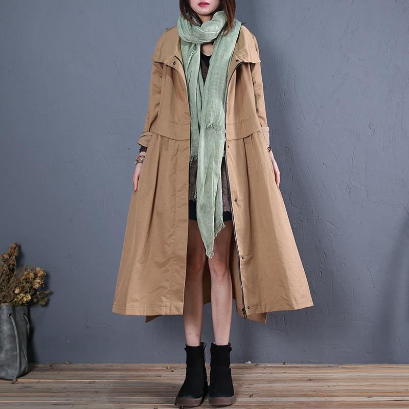 Fine Plus Size Lange Kåper Fall Outwear Khaki Side Åpne - Trenchcoats for kvinner