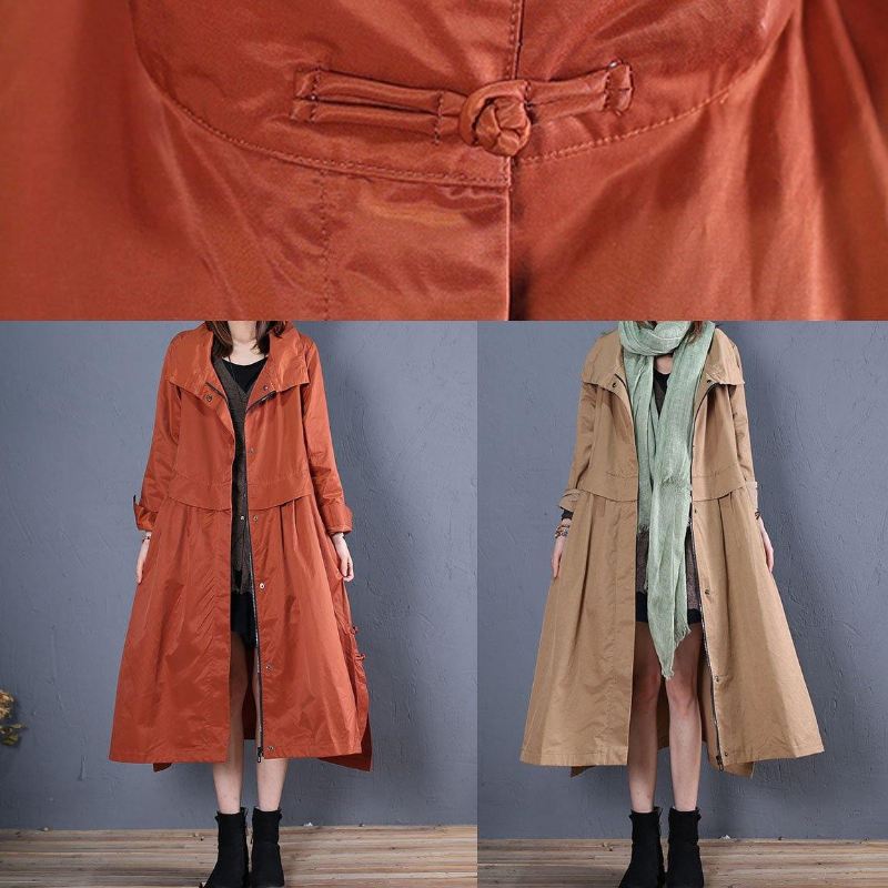 Fine Plus Size Lange Kåper Fall Outwear Khaki Side Åpne - Trenchcoats for kvinner