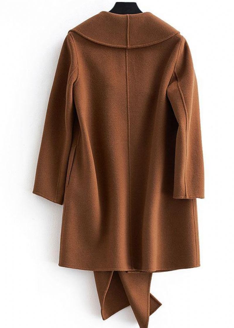 Fine Plus Size Langermet Yttertøy Brune Lommer Ullfrakker Dame - Trenchcoats for kvinner