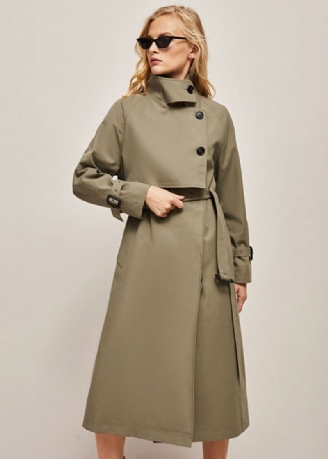 Fransk Army Green Stand Krage Button Cotton Cinch Coat Yttertøy Spring