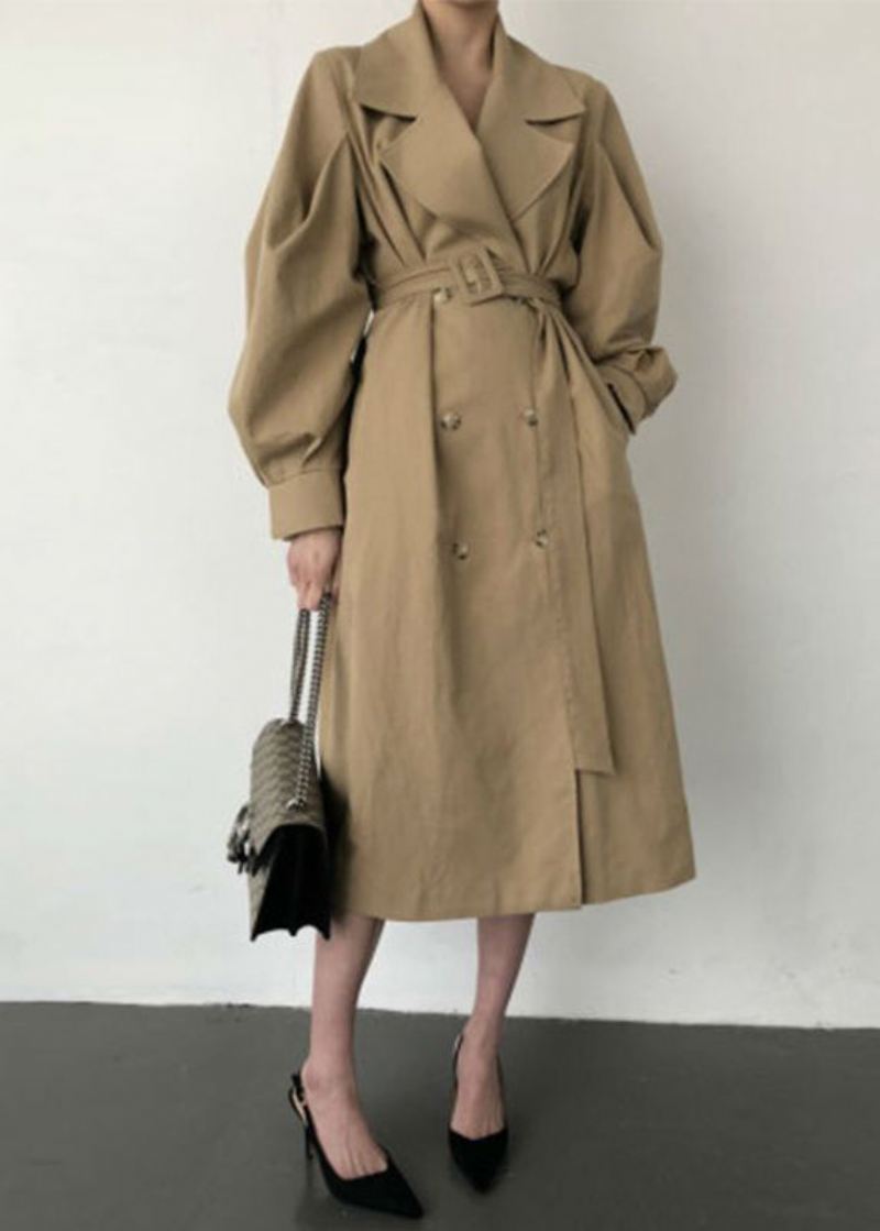 Fransk Khaki Oversized Dobbel Breast Cotton Trench Coats Spring