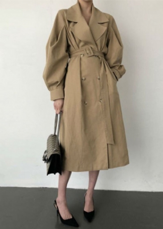 Fransk Khaki Oversized Dobbel Breast Cotton Trench Coats Spring