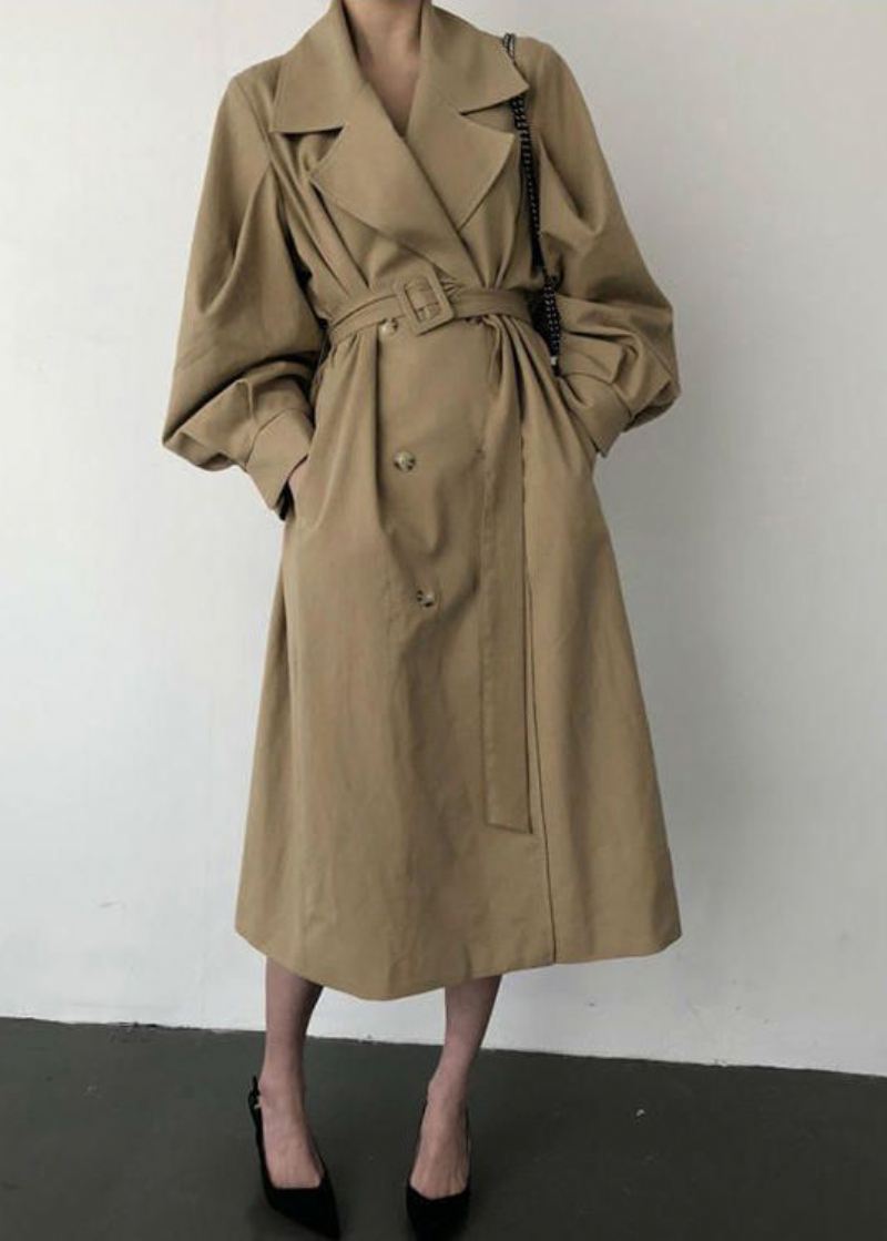 Fransk Khaki Oversized Dobbel Breast Cotton Trench Coats Spring - Trenchcoats for kvinner