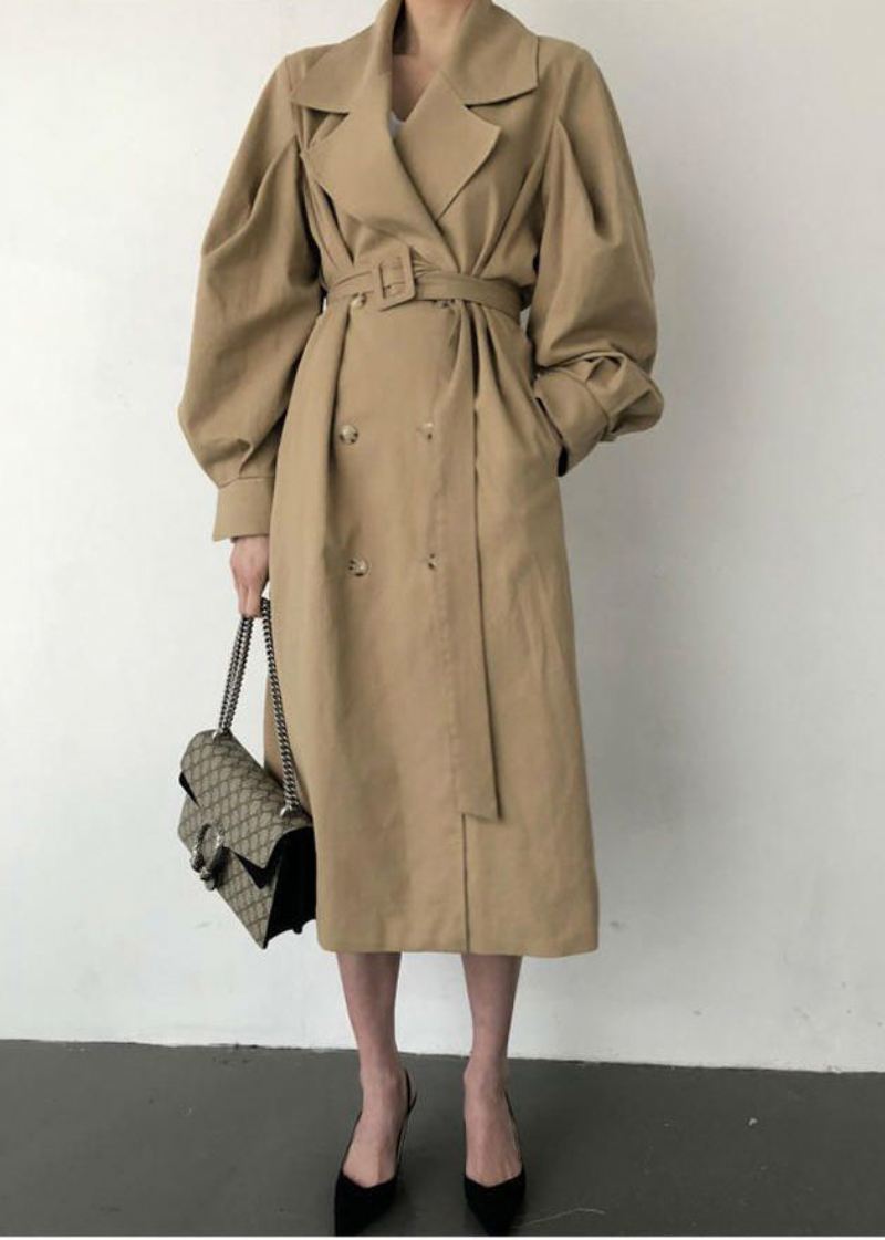 Fransk Khaki Oversized Dobbel Breast Cotton Trench Coats Spring - Trenchcoats for kvinner