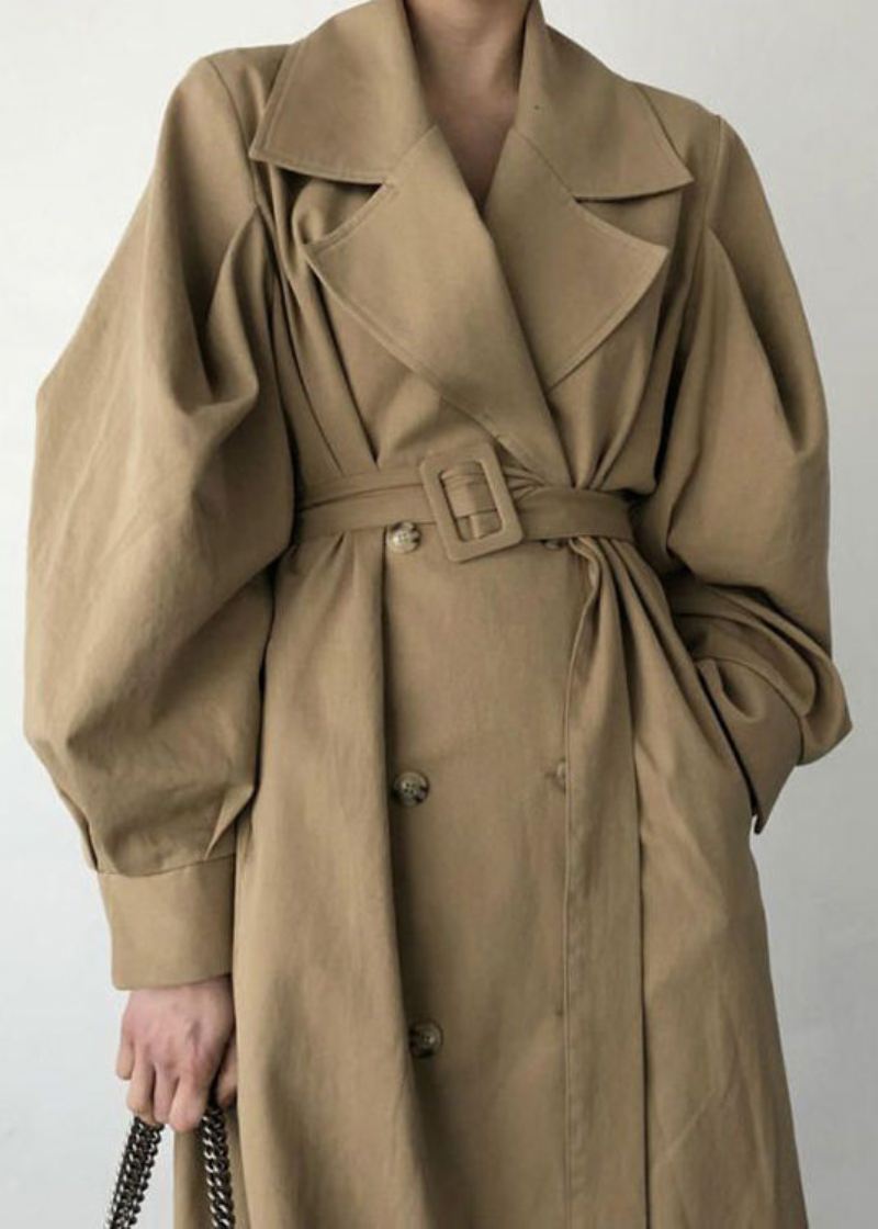 Fransk Khaki Oversized Dobbel Breast Cotton Trench Coats Spring - Trenchcoats for kvinner