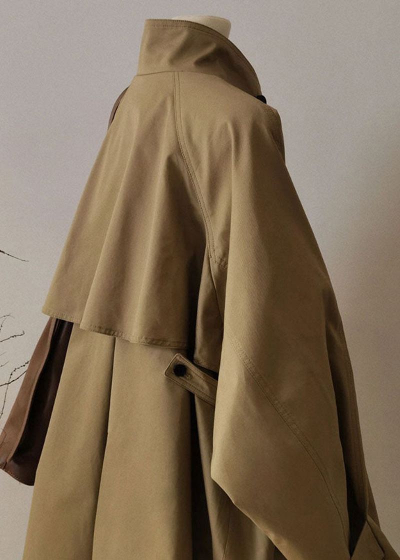 Fransk Khaki Peter Pan Krage Glidelås Patchwork Trench Coats Langermet - Trenchcoats for kvinner