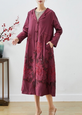 Fransk Mulberry Brodert Snøring Spandex Coats Høst