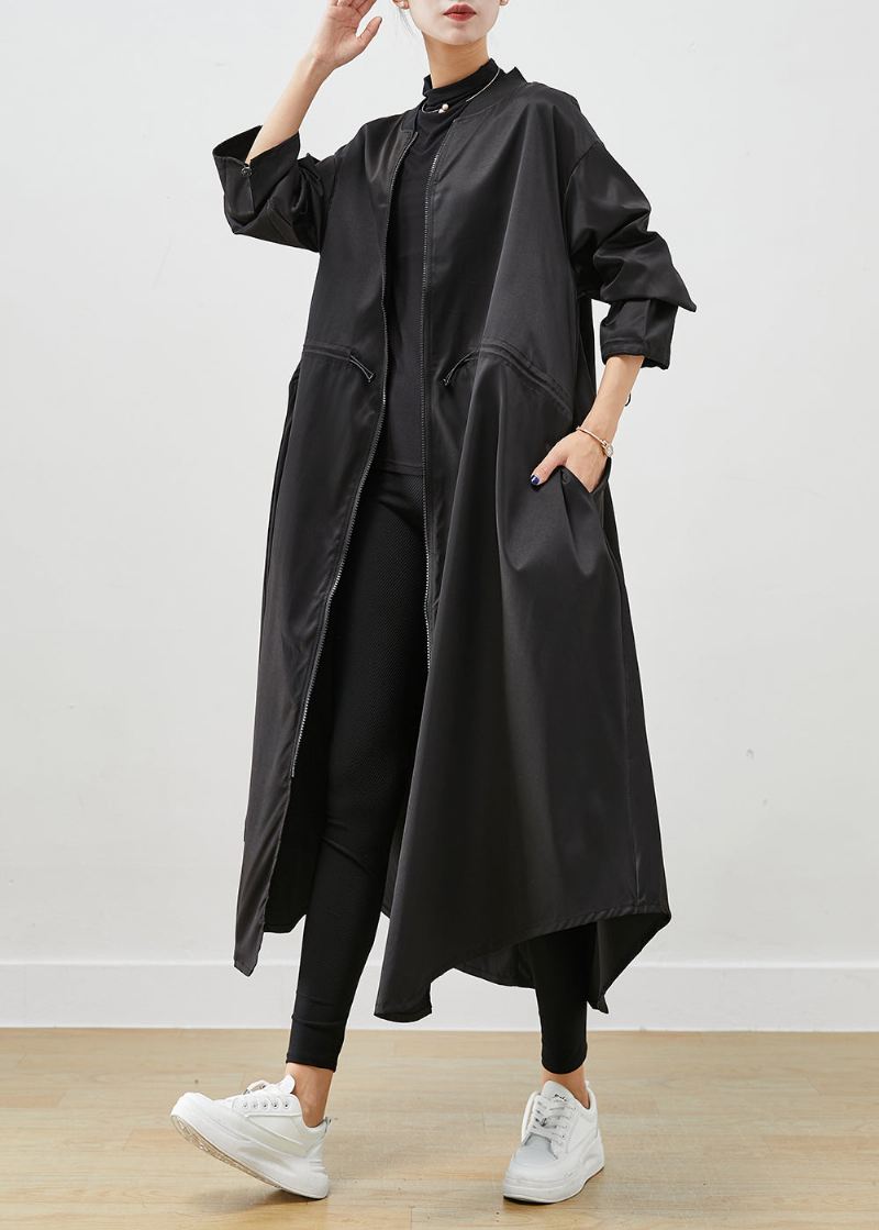 Fransk Svart Overdimensjonert Snøring Spandex Trench Fall - Trenchcoats for kvinner